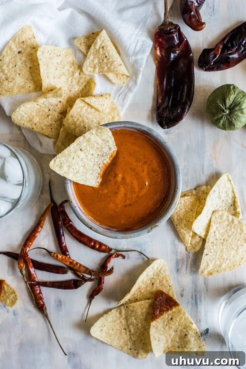 Fire-Roasted Red Chile Salsa 5 Dried Arbol and New Mexico chiles toasting in a skillet with garlic cloves, releasing their aroma.
