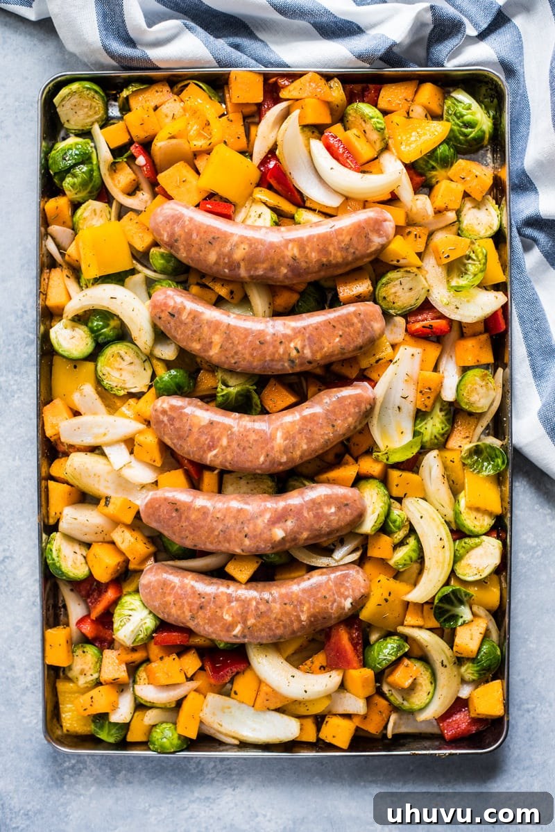 One-Pan Wholesome Sausage and Roasted Veggies 5 Sheet pan dinner with sausage and vegetables ready for serving or meal prepping.