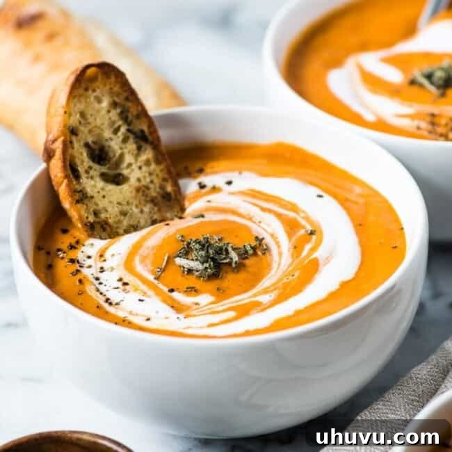 Smoky Chipotle Tomato Bisque in a bowl.