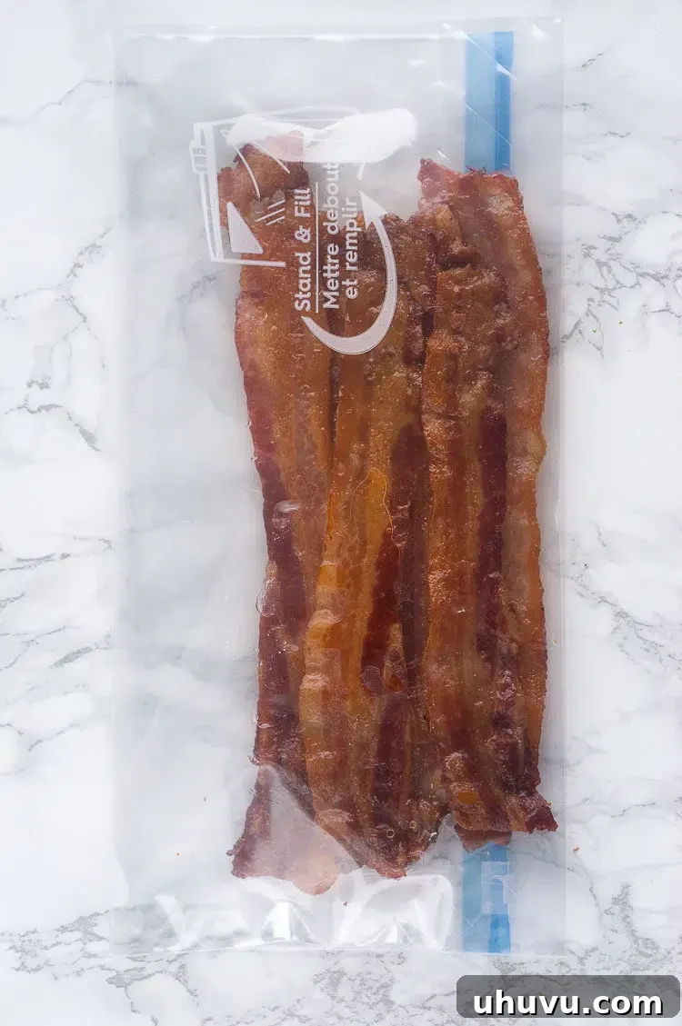 cooked bacon in a zip lock bag