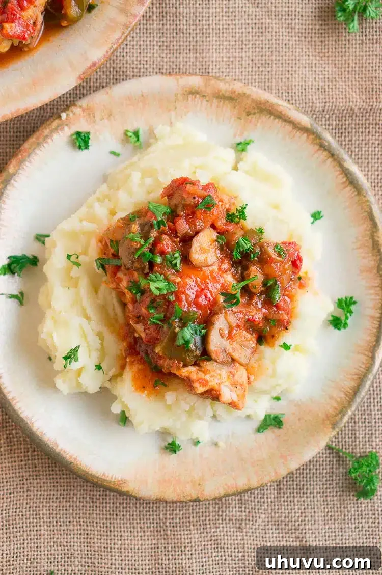 Close-up of Instant Pot Chicken Cacciatore in a bowl
