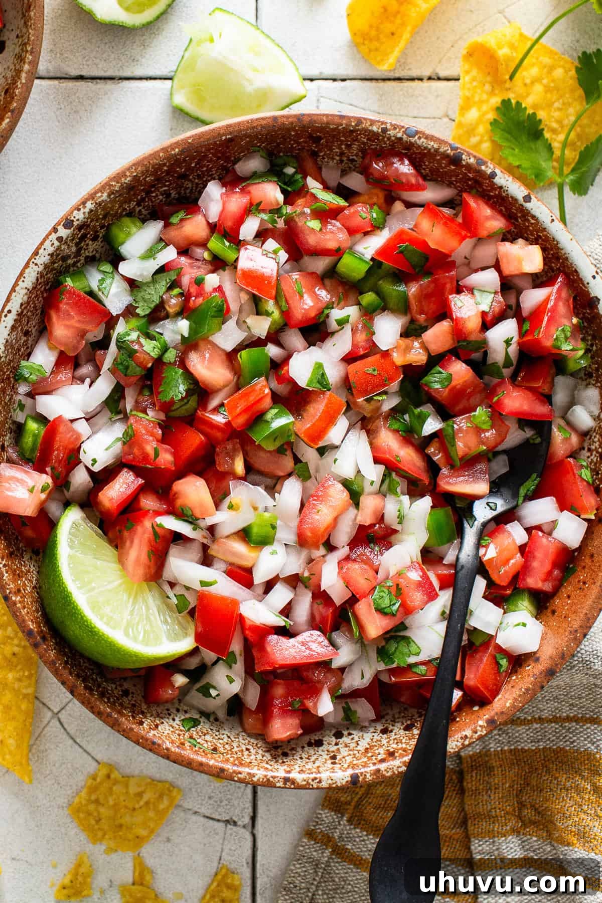 Pico de gallo recipe in a bowl ready to eat.