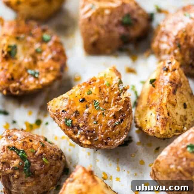 These Mexican Crispy Roasted Potatoes seasoned with chili powder, garlic, sea salt and Parmesan cheese are baked, not fried and are the perfect side to weekday meals. (gluten free, vegetarian)