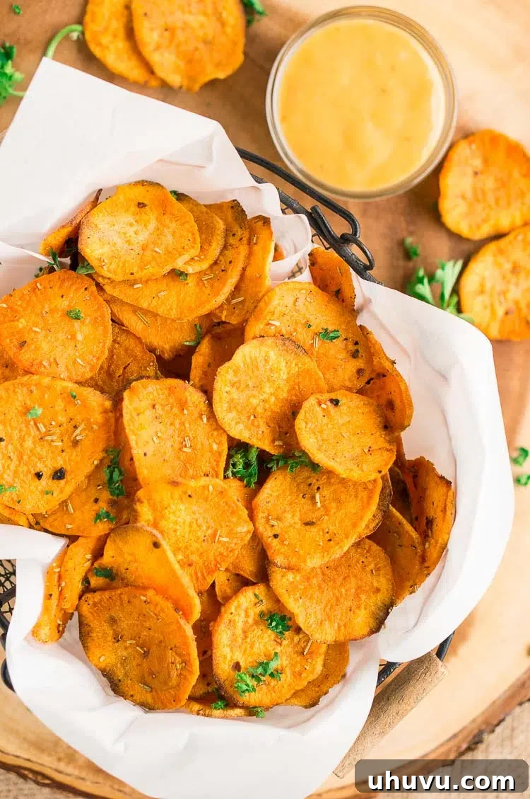 Sweet Potato Chips in a basket with an aioli sauce
