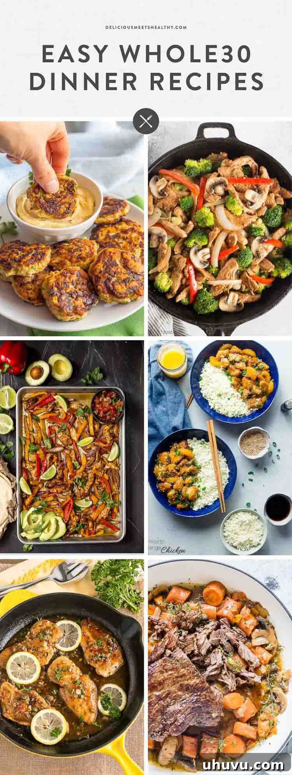 30 Effortless Whole30 Dinners 2 A vibrant platter of various Whole30 dinner recipes, showcasing healthy and colorful ingredients.