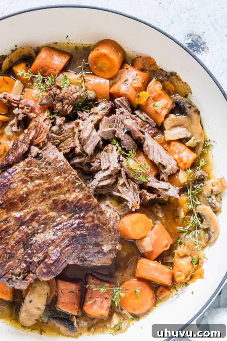 30 Effortless Whole30 Dinners 27 Hearty Instant Pot Whole30 Pot Roast with root vegetables.