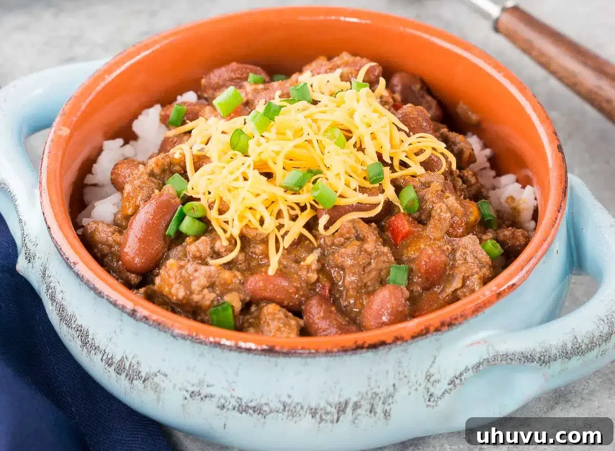 Ultimate Chili Recipe 3 chili with beans in a clay bowl