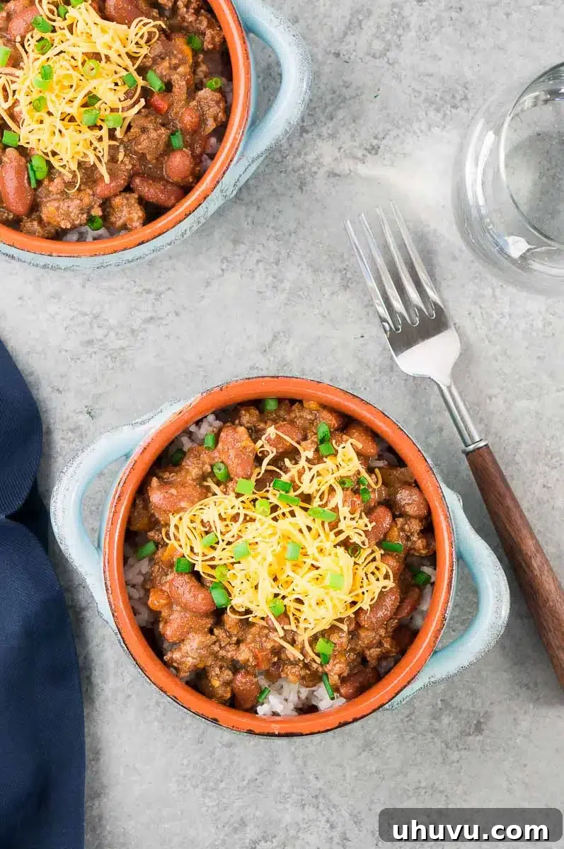Ultimate Chili Recipe 9 top shot of homemade chili in bowls