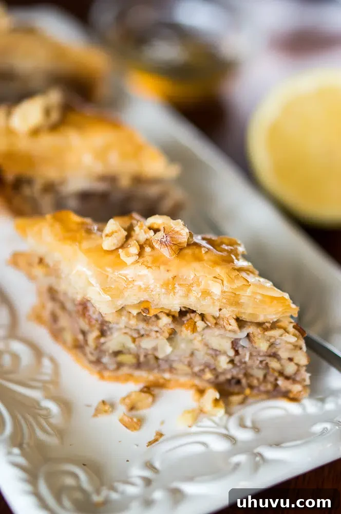 Close up of baklava layers