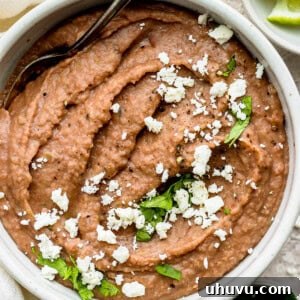 Refried beans in a bowl.