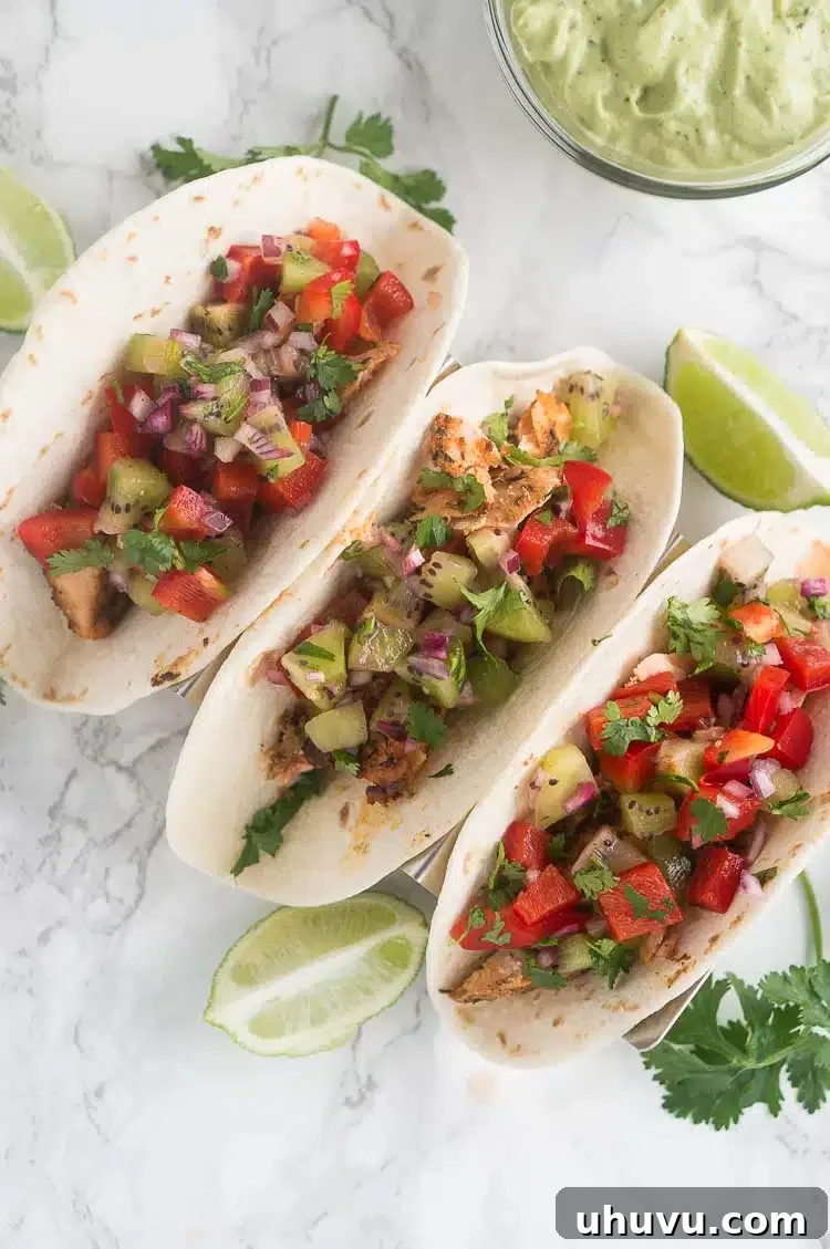 salmon tacos with avocado sauce