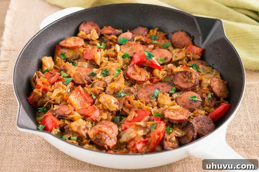 Sausage and Cabbage recipe cooked with bell peppers and onions