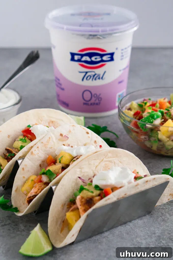 Close-up of Blackened Salmon Tacos