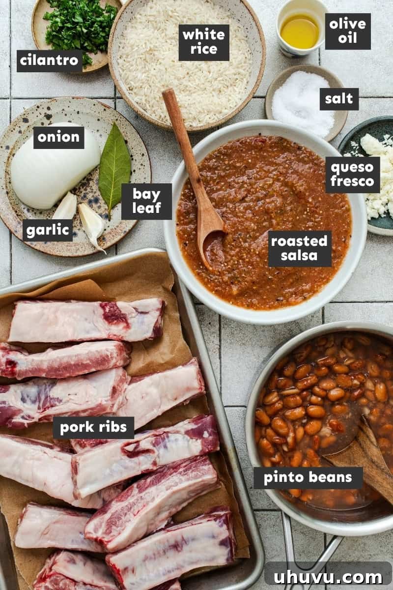 Morisqueta: Authentic Mexican Rice and Bean Dish Recipe 4 Ingredients for morisqueta on a table.
